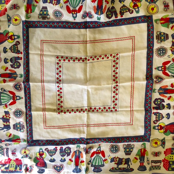 . Other - VINTAGE FOLK ART TABLE CLOTH LINEN shown during live sale